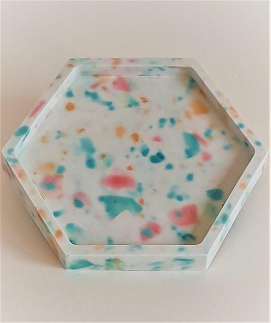 Jesmonite - tEco Luxe Hexagonal Terrazzo coaster - Luxury Homeware 